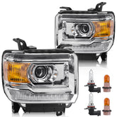 LIWEDFG headlight assembly with LED DRL for GMC Sierra left side, improves nighttime visibility.