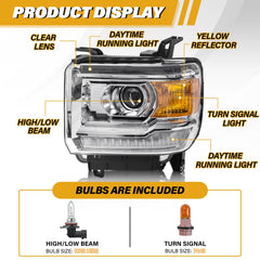 LIWEDFG headlight assembly with LED DRL for GMC Sierra right side, improves visibility.