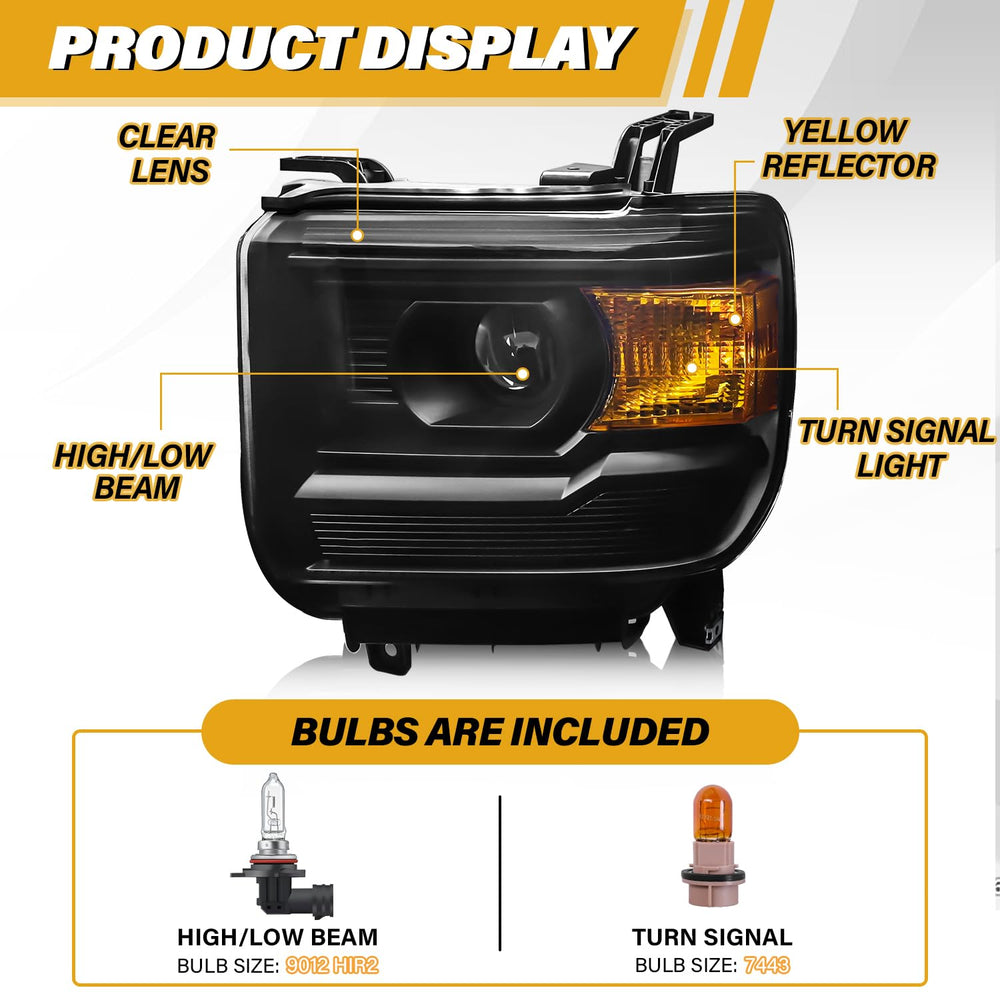 LIWEDFG Sierra headlight right with black housing and amber reflector boosts road safety