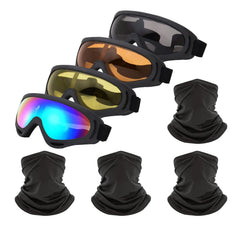 LJDJ motorcycle goggles four-pack front view for versatile riding protection.