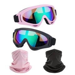 LJDJ motorcycle goggles two-pack with colorful lenses for all-weather eye protection.