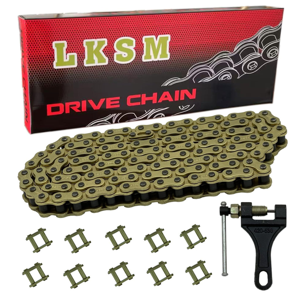 LKSM 428H gold motorcycle chain 140 links with durable zinc finish.