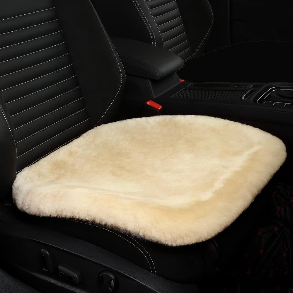 LLB Genuine Sheepskin car seat cushion front view for all-season comfort.