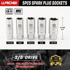 LLNDEI spark plug socket 13-16 inch shown with polished chrome finish for deep access.
