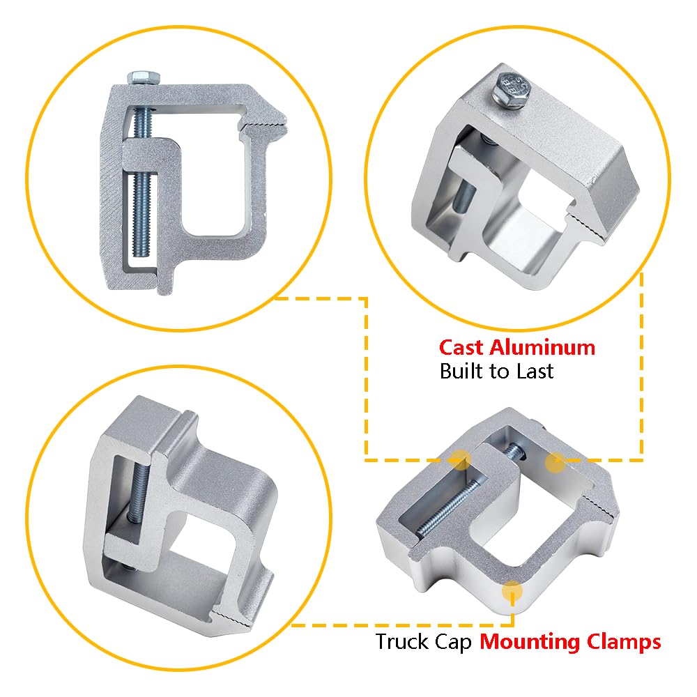 LLNSEAUTO camper shell topper ladder rack clamps ensure stable mounting on rugged rails.