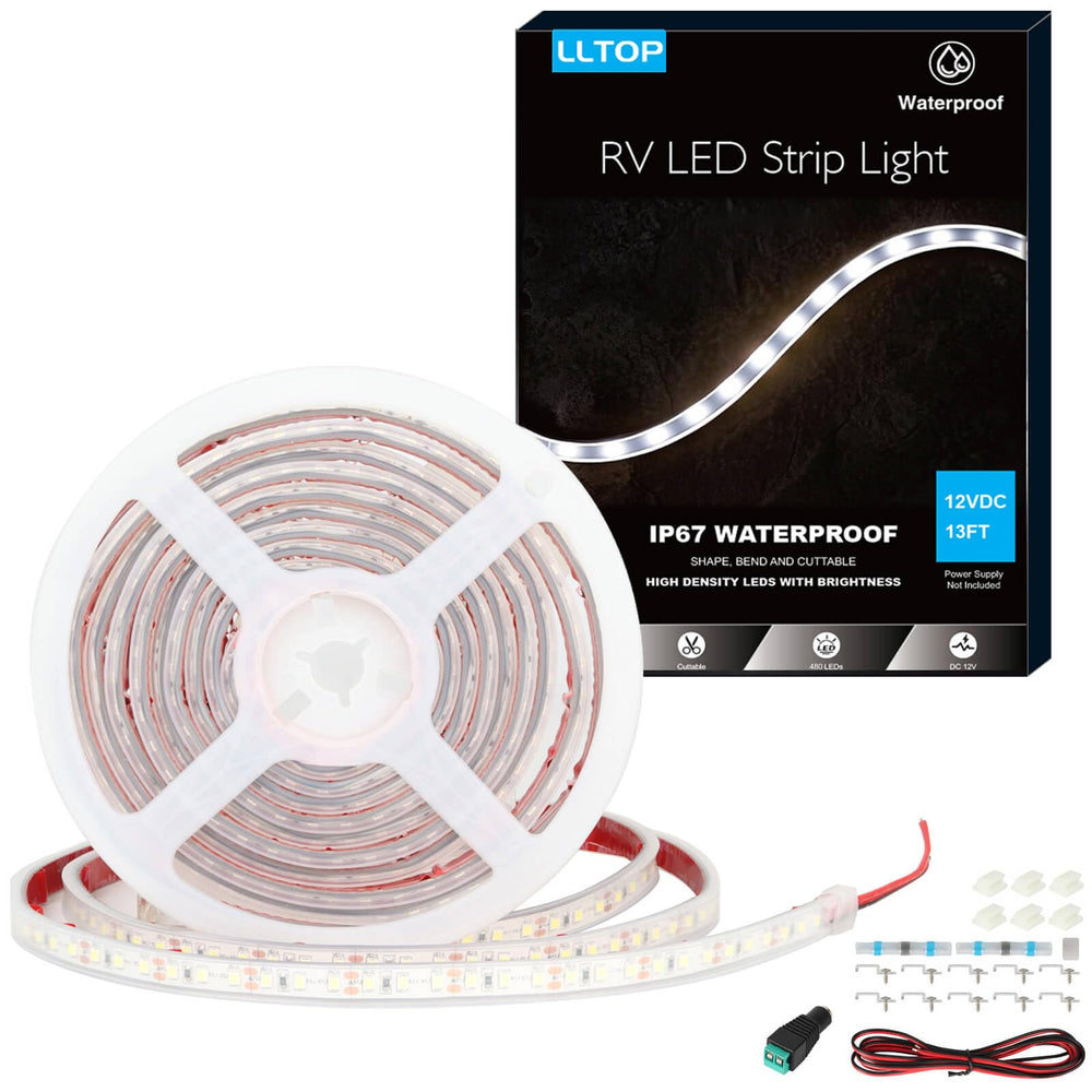 LLTOP RV awning lights side view with bright, energy-efficient LED strip for outdoor use
