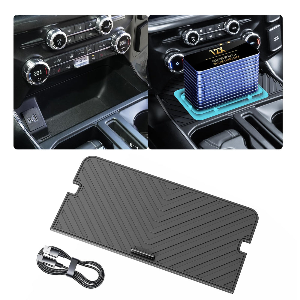 LLXGAB center console cover for F-150, front view showing snug one-piece fit.