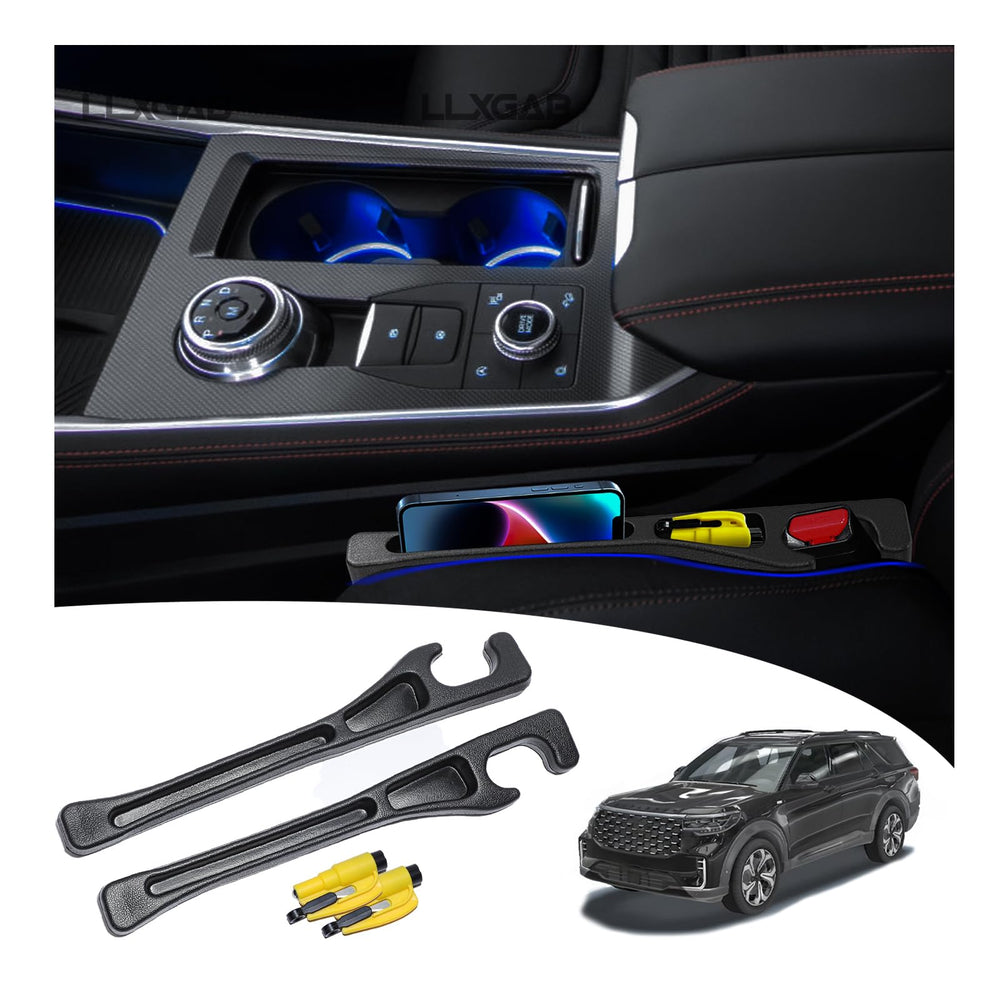 LLXGAB Ford Explorer gap filler on driver side keeping items secure.