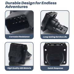 LLYZFED 7-Way trailer plug's secure clip ensures reliable on-road connections.