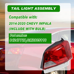 Lochnchn outer-right passenger tail light on Impala improves replacement fit.