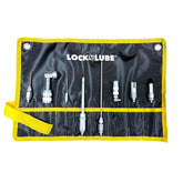 LockNLube 8-Piece Quick Connect Kit case shows portable, rugged rip-stop design for easy transport.