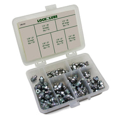 80-piece kit showing wide range of grease fittings in the case
