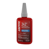 Loctite 242 automotive blue threadlocker bottle close-up highlighting high-temp use