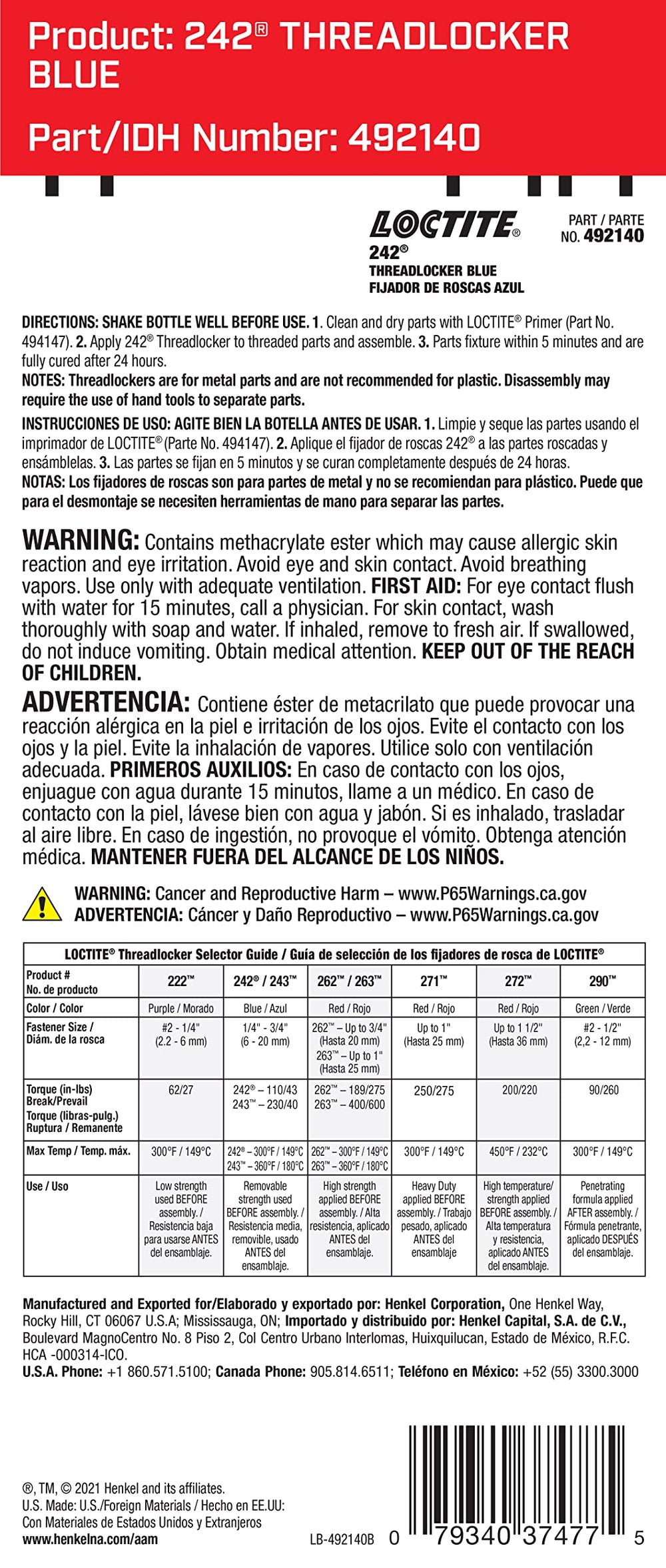 Loctite 242 label on bottle showing OEM-grade blue threadlocker