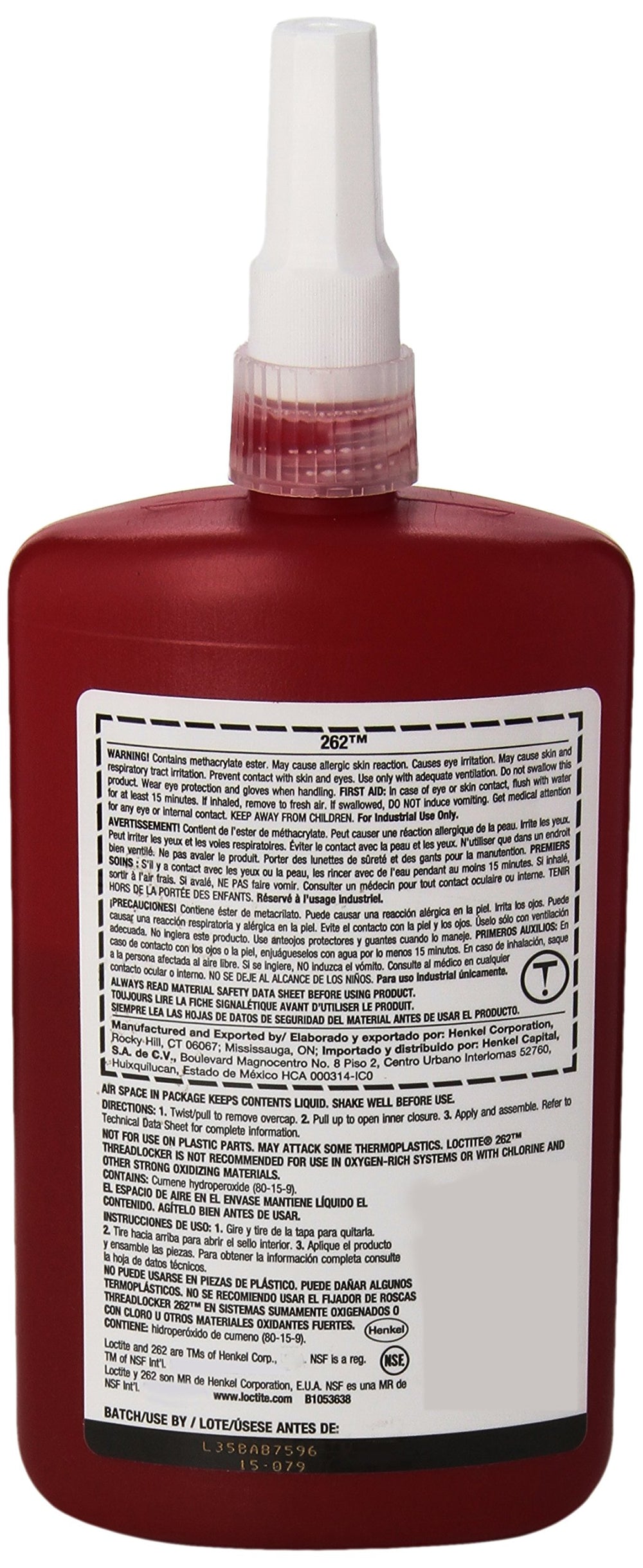 Loctite 262 red thread locker cap shown for secure, vibration-resistant joints