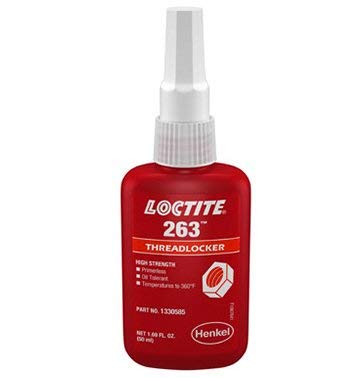 Loctite 263 red high-strength threadlocker bottle for permanent fastener locking and sealing