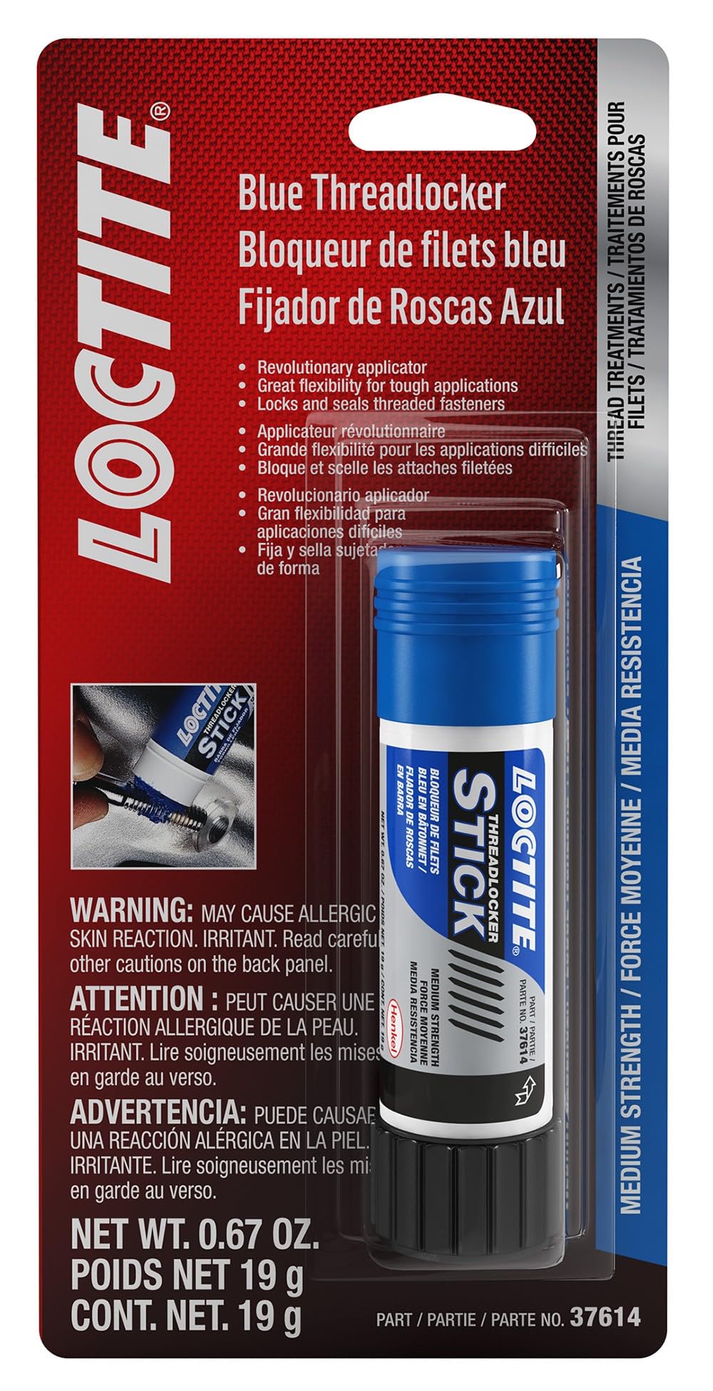 Loctite 504466 blue threadlocker stick for overhead bolt applications
