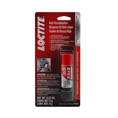 Loctite Red threadlocker stick with front label for quick identification and strong fastening.