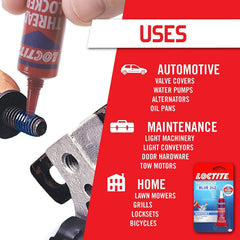 Loctite Blue 242 applied to a bolt to prevent loosening from vibration.