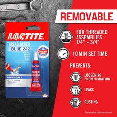 Threaded joint sealed with Loctite Blue 242 to prevent leaks and rust.