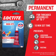 Loctite Threadlocker Red 271 suitable for large fasteners up to 1 inch