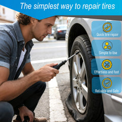 LOGOL tubeless tire repair in use demonstrates plug insertion on the wheel.