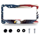LOISTAVA American Flag Eagle license frame on stainless steel for a bold, non-blocking fit.