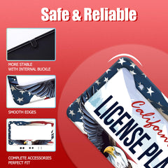 LOISTAVA Patriotic eagle license frame close-up, highlighting a rugged, rust-resistant finish.