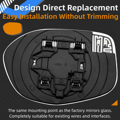 Direct-fit replacement mirrors attach to factory wiring for quick setup.
