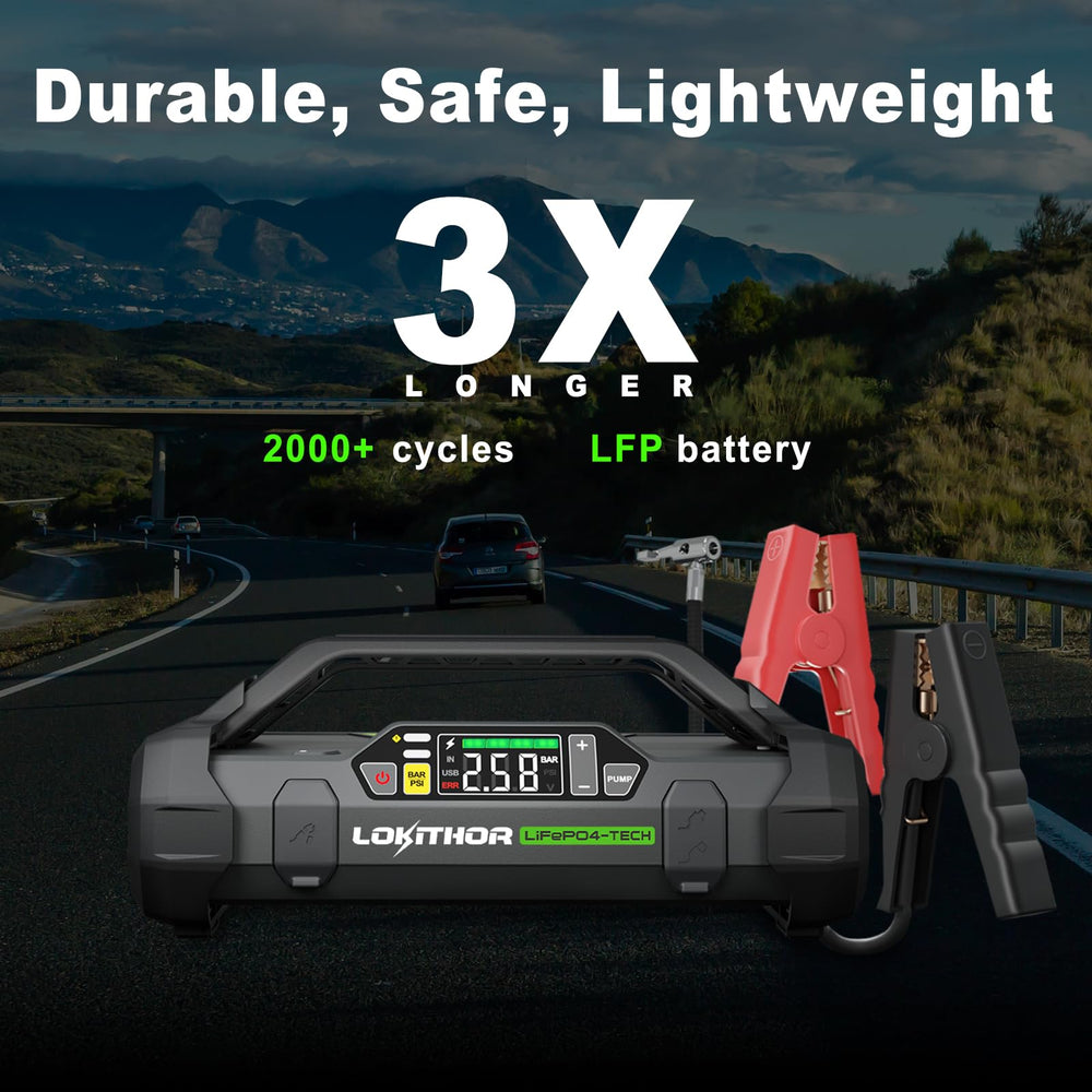 LOKITHOR JA3000 back panel highlights safety features and accessible ports for easy use.