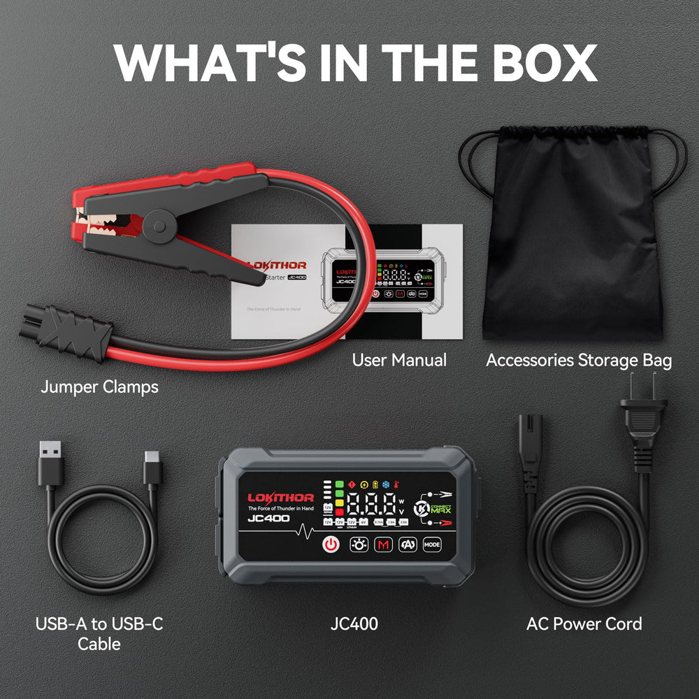Lokithor JC400 4.15-inch display shows real-time battery data