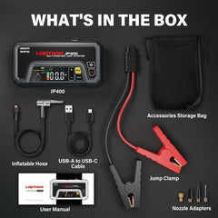 LOKITHOR JP400 package contents including cables and storage bag for on-the-go use