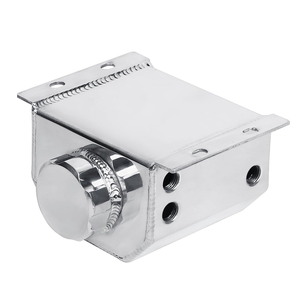 LokoCar aluminum overflow tank installed in engine bay with tidy routing