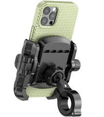 LOKTENWO bike mount with aluminum base on round handlebars secures your phone.