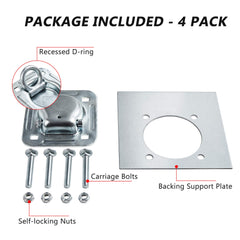 Lonffery D-ring backplates assembly for rust-resistant trailer fastening.
