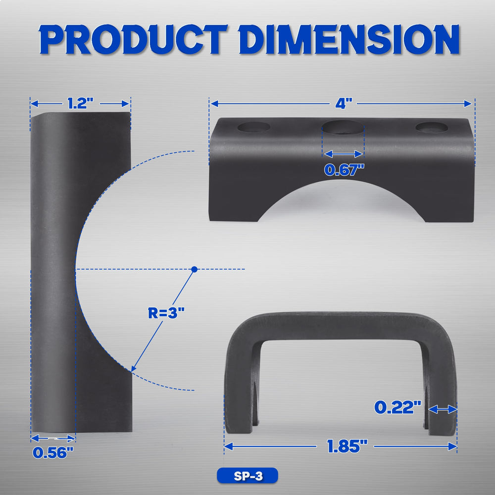 Lonffery four-pack weld-on perch seats installed on a 3-inch round axle for leaf-spring support.