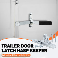Lonffery trailer door latch shown with rubber handle for easy operation