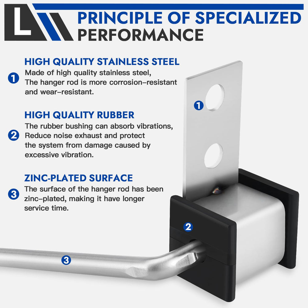 Lonsda exhaust hanger rod with rubber bushing for vibration damping