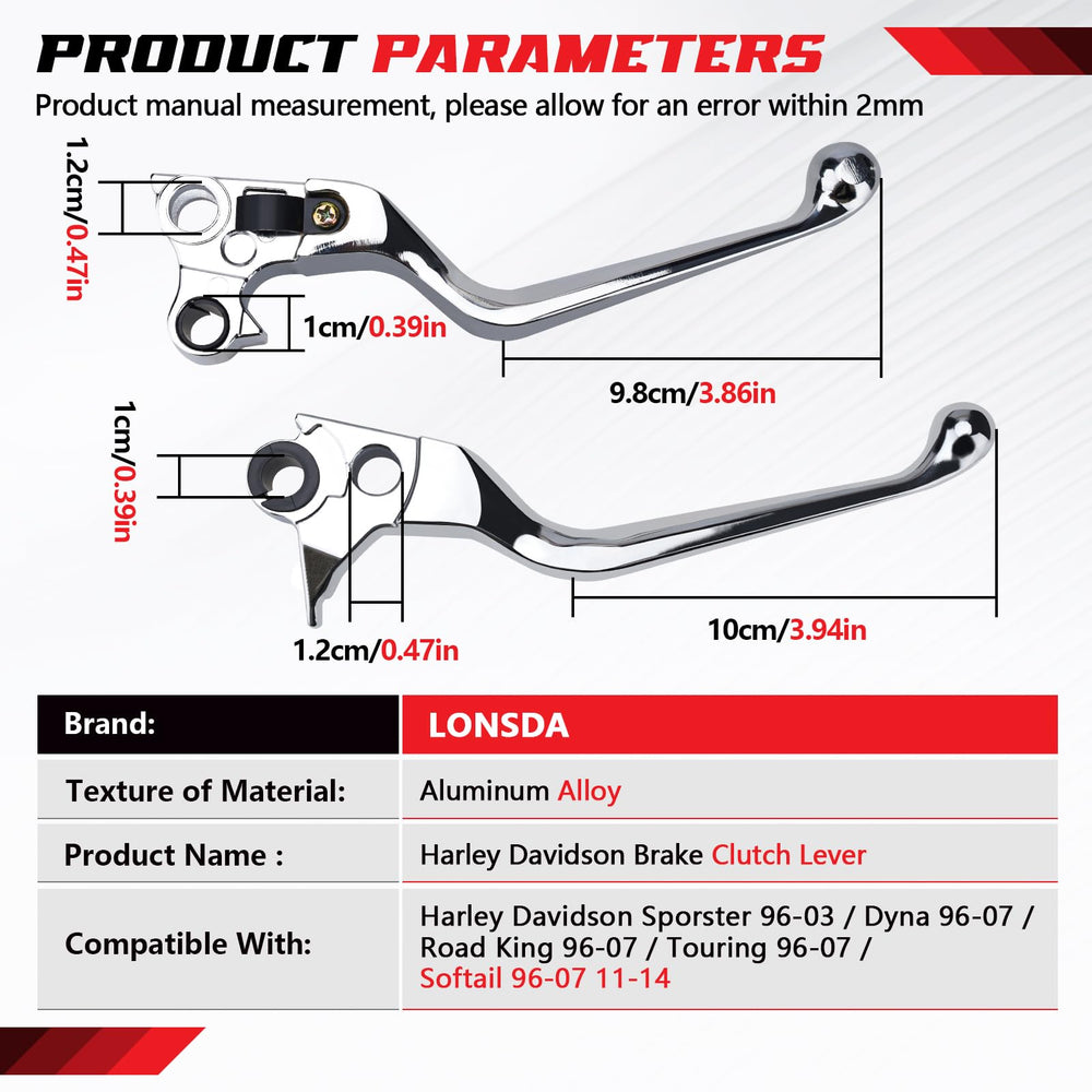 Lonsda silver brake lever for Softail features durable aluminum and polished silver finish.