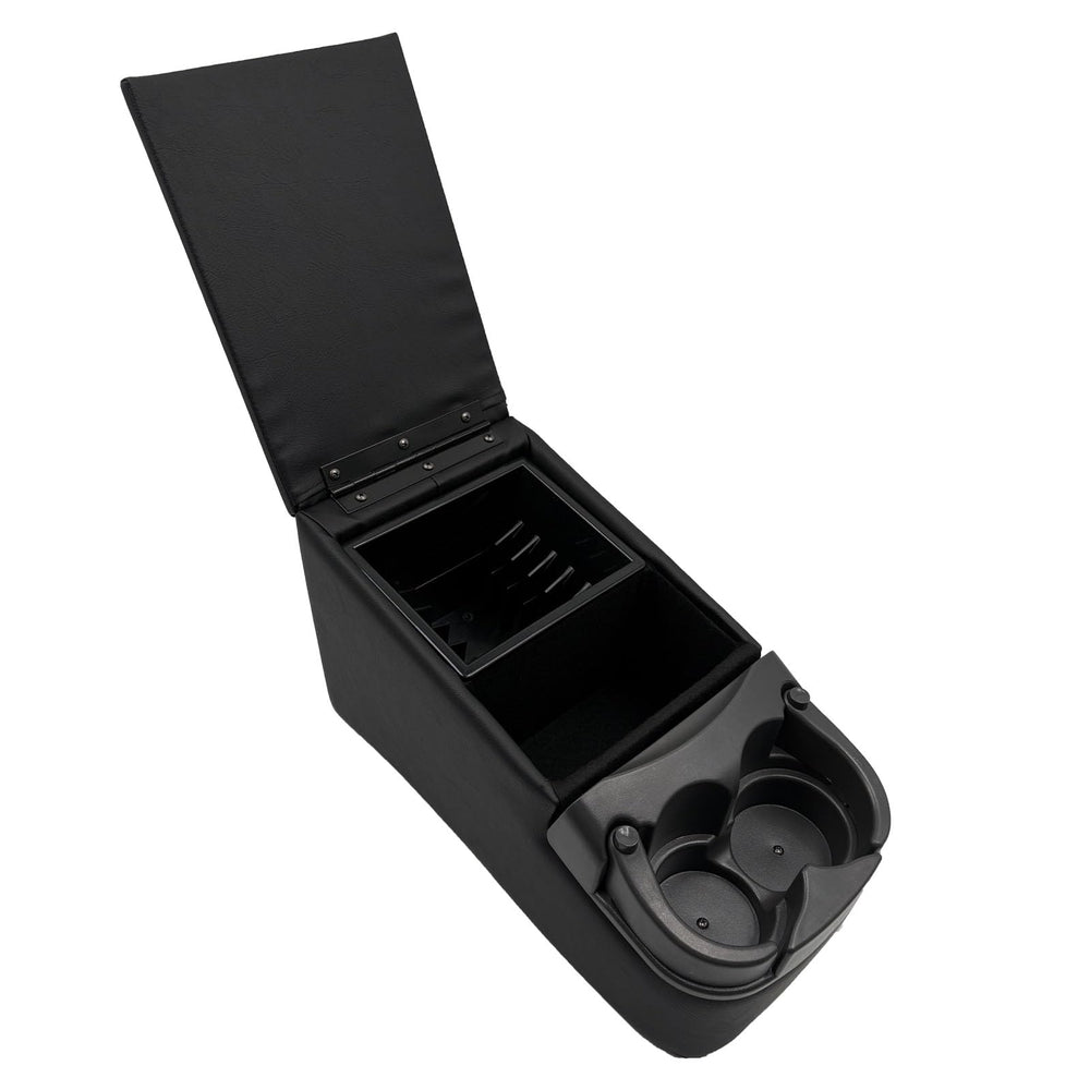 LOOYE passenger-friendly console offers large rear storage for keys and tissues.