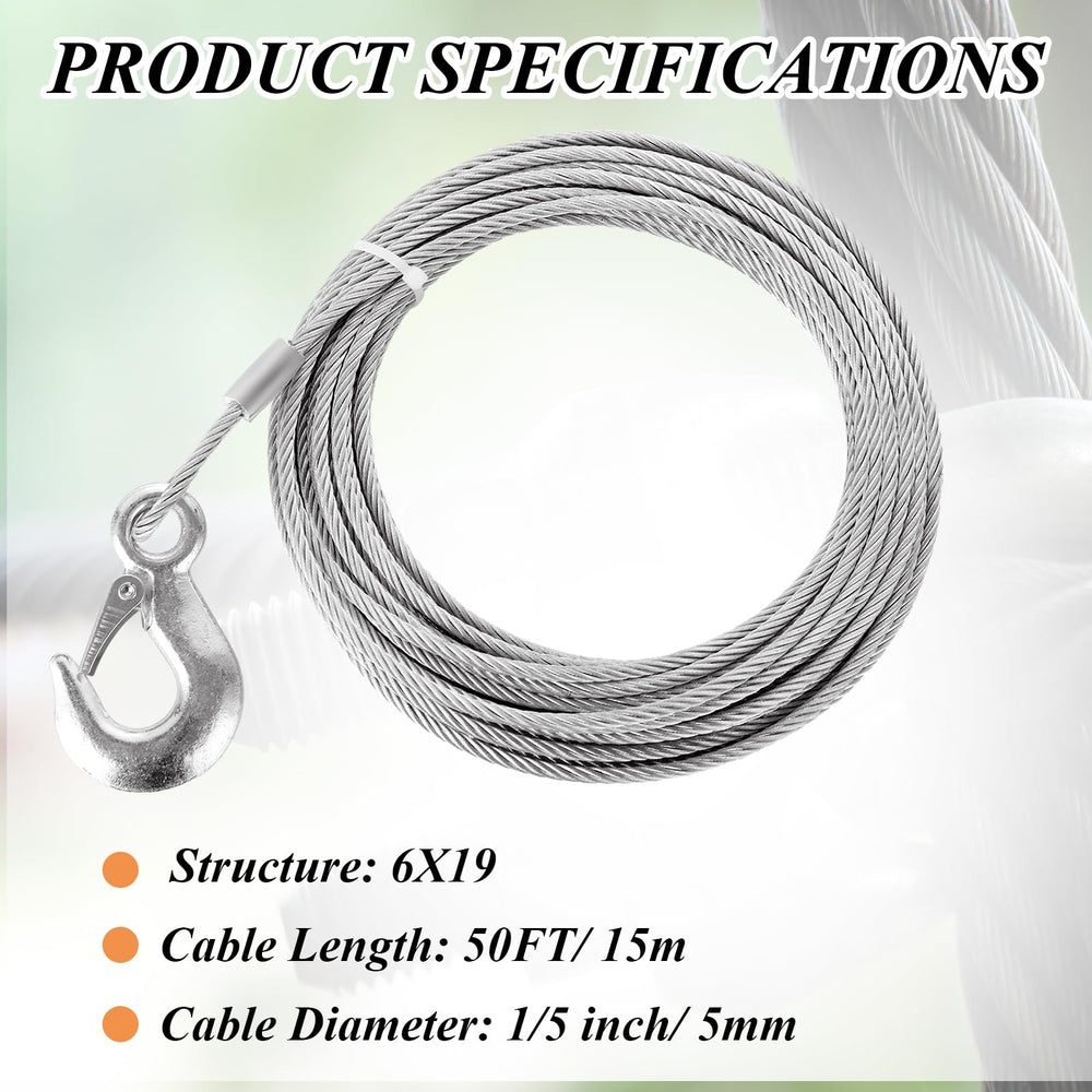 LOPYXBR 50ft winch cable showcases length for versatile rigging and towing tasks.