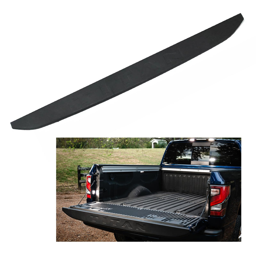 Lostar rear gate bed cap molding front view with OEM-like finish and precise fit