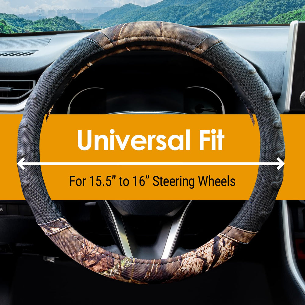 LPI Truck Mossy Oak steering wheel cover camouflage pattern enhances interior style.