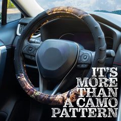 LPI Truck Mossy Oak steering wheel cover inside vehicle showing snug fit.