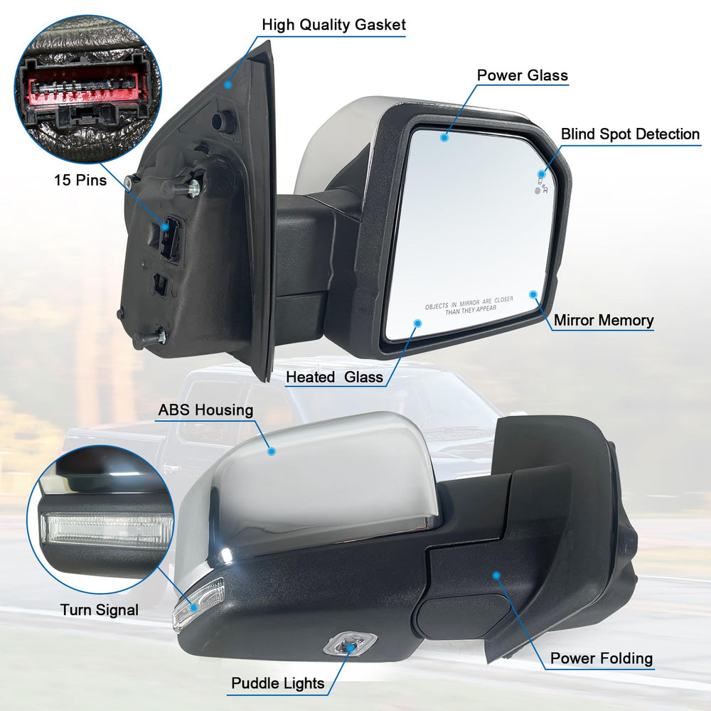 Lqito Ford F-150 mirror featuring blind-spot detection for safer lane changes.