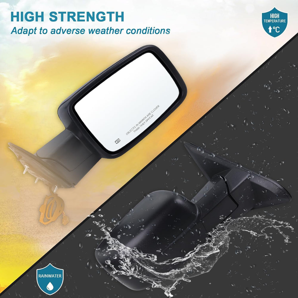 Lqito heated-glass mirror close-up shows clear view in cold or rain.