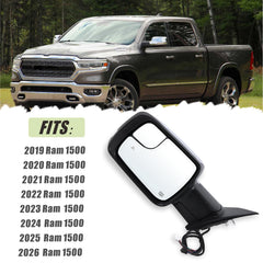 Lqito Ram 1500 left mirror puddle light improves nighttime visibility.
