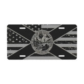 LRCCJS Black Florida flag license plate front view shows durable aluminum and crisp, fade-resistant colors