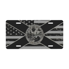 LRCCJS Black Florida flag license plate front view shows durable aluminum and crisp, fade-resistant colors