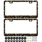 LRZJYDMB woodland-fern-dragonfly license frame front view shows rust-resistant stainless steel